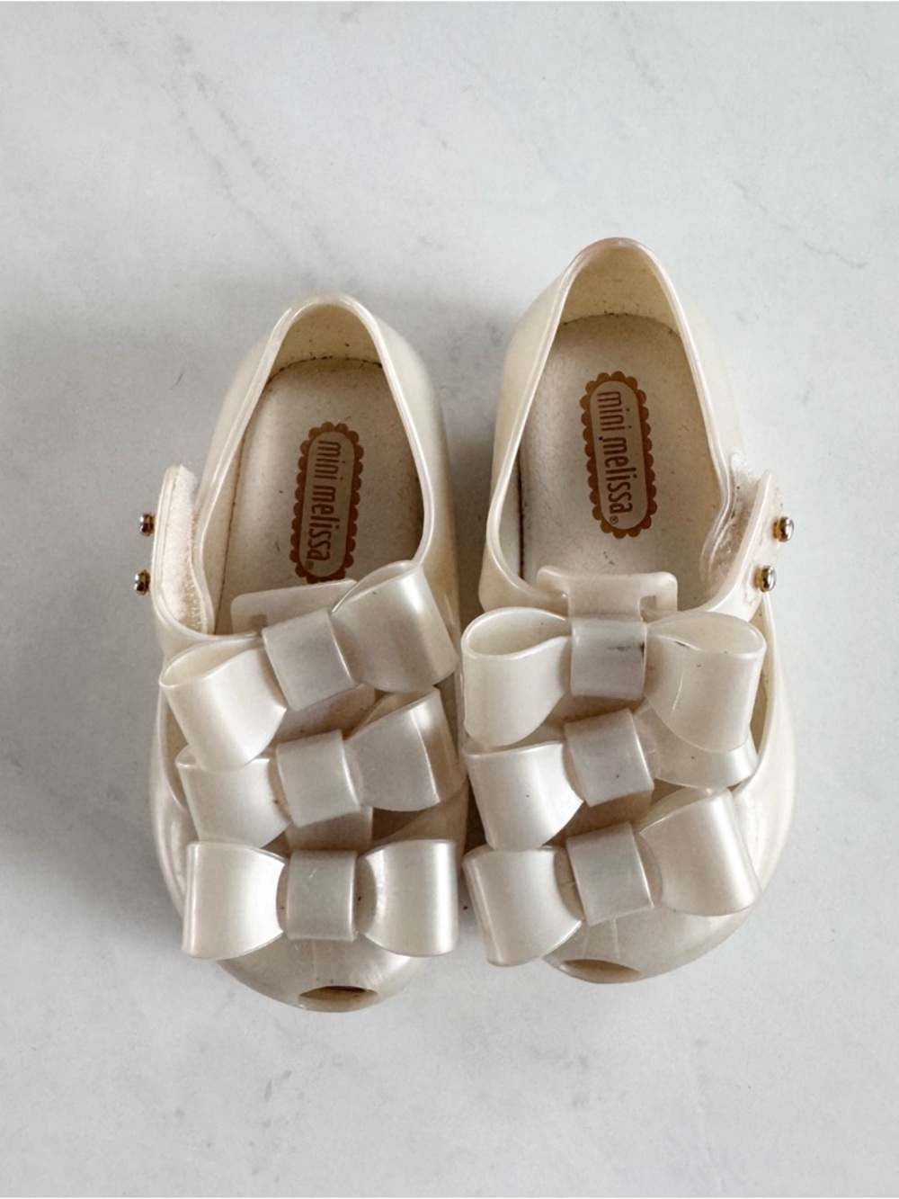 Mini Melissa Girls' Cream Bow Jelly Sandals